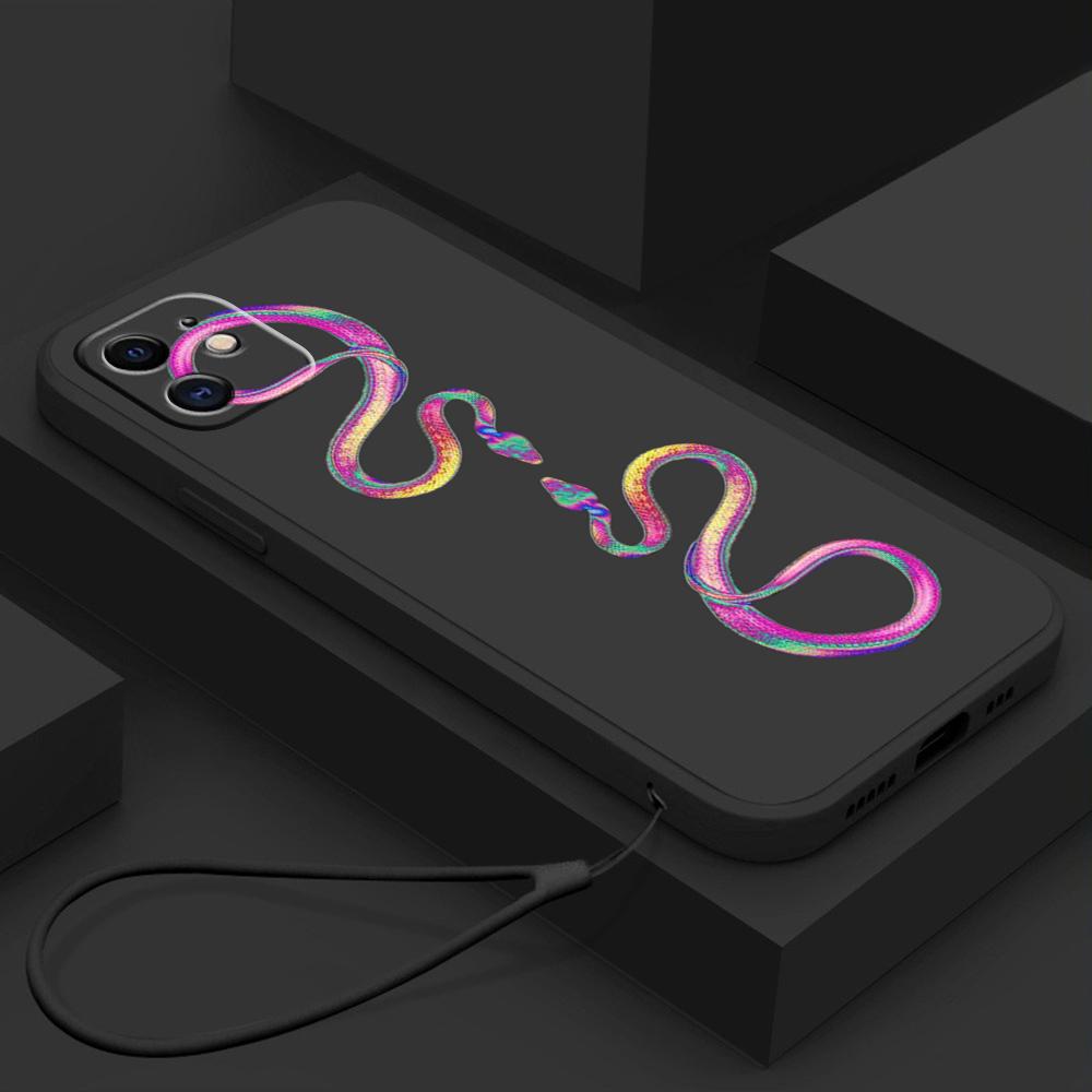 N73 Черный золотой змеиный дизайн с ремешком Силиконовые чехлы для телефонов с прямыми краями для Xiaomi Poco X5 Redmi Note13 Pro 12C Realme C55 Противоударный чехол Huawei