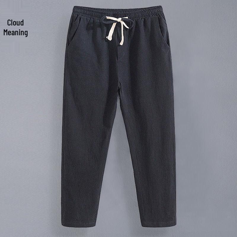 Men's Lightweight Linen Blend 9-Point Casual Trousers - Loose, Straight-Fit Summer Pants for Youth.
