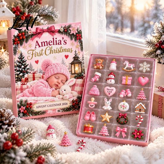 Advent Calendar for Families Baby's First Christmas Calendar 24 Days Countdown with Pcs Holiday Decoration Mini 3D Shoes Hat Bear Ornaments,