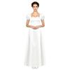 Women Party Formal Dress Retro Regency Square Neck Faux Pearl Decor Puff Sleeve Empire Waist Satin Maxi Gown Back Button
