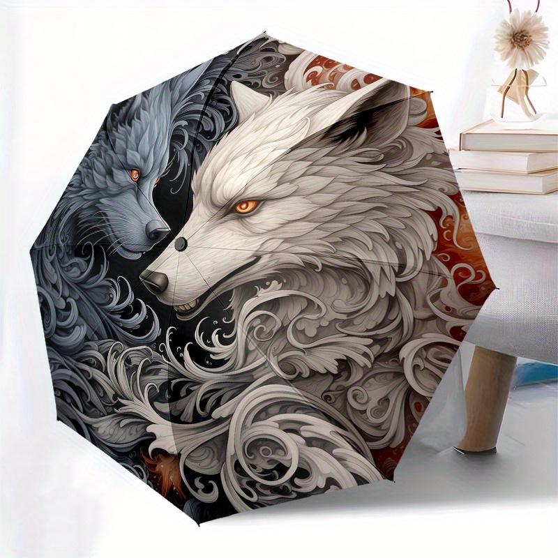 Yin Yang Wolves: Harmony in Nature's DesignUmbrella, Portable 3-Fold Compact Umbrella for Men & Women Gift