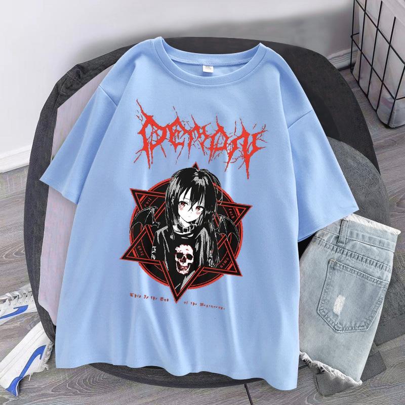Harajuku T-Shirt Aesthetic Gothic Punk Cartoon Short Sleeve O-Neck Tops Women Summer Loose Oversize Street Clothes