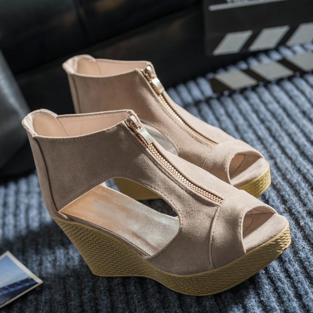 Женская обувь на танкетке, винтажные туфли на высоком каблуке с открытым носком и застежкой-молнией, сандалии