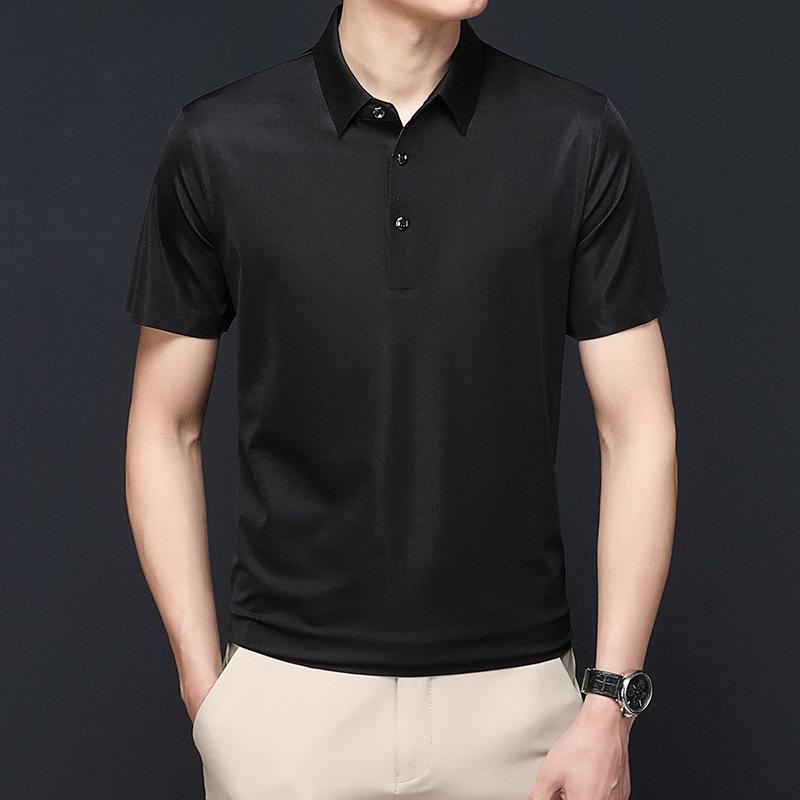 Летние мужские футболки, модные футболки с короткими рукавами, деловые повседневные футболки с лацканами для людей среднего и пожилого возраста
