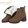 Women Ankle Boots Winter Genuine Leather Wool Boots Women Large Size High Heels Warm Fashion Boots Ladies
