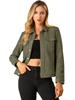 Allegra K Jacket, Faux Suede, Turn-Down Collar, Snap Buttons, Dark Green, Size L