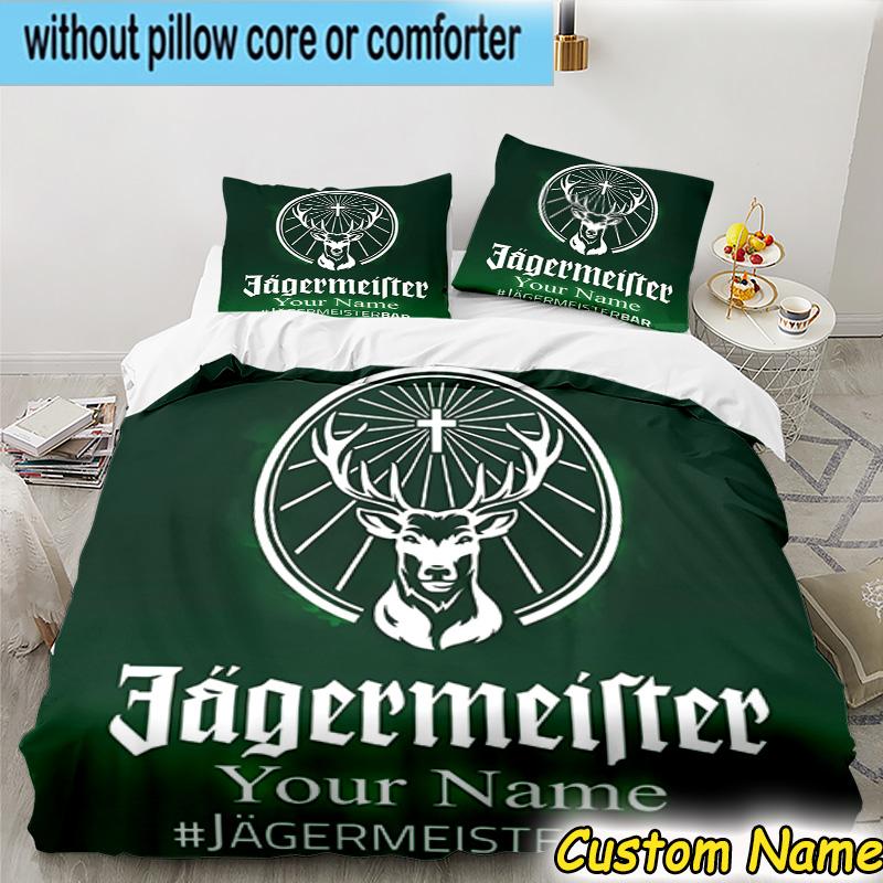 3pcs Custom Name Jager-meister Spirit Drink Bedding Set Includes 1 Duvet Cover & 2 Pillowcases for All Seasons Dormitory Home Decor Christmas gifts