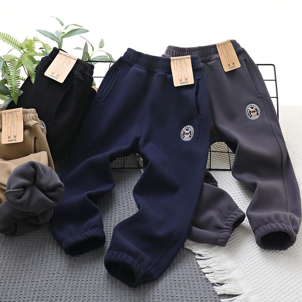 2023 Children's Windproof Winter Sports Pants - Velvet Casual Pants for Boys with Panda Design