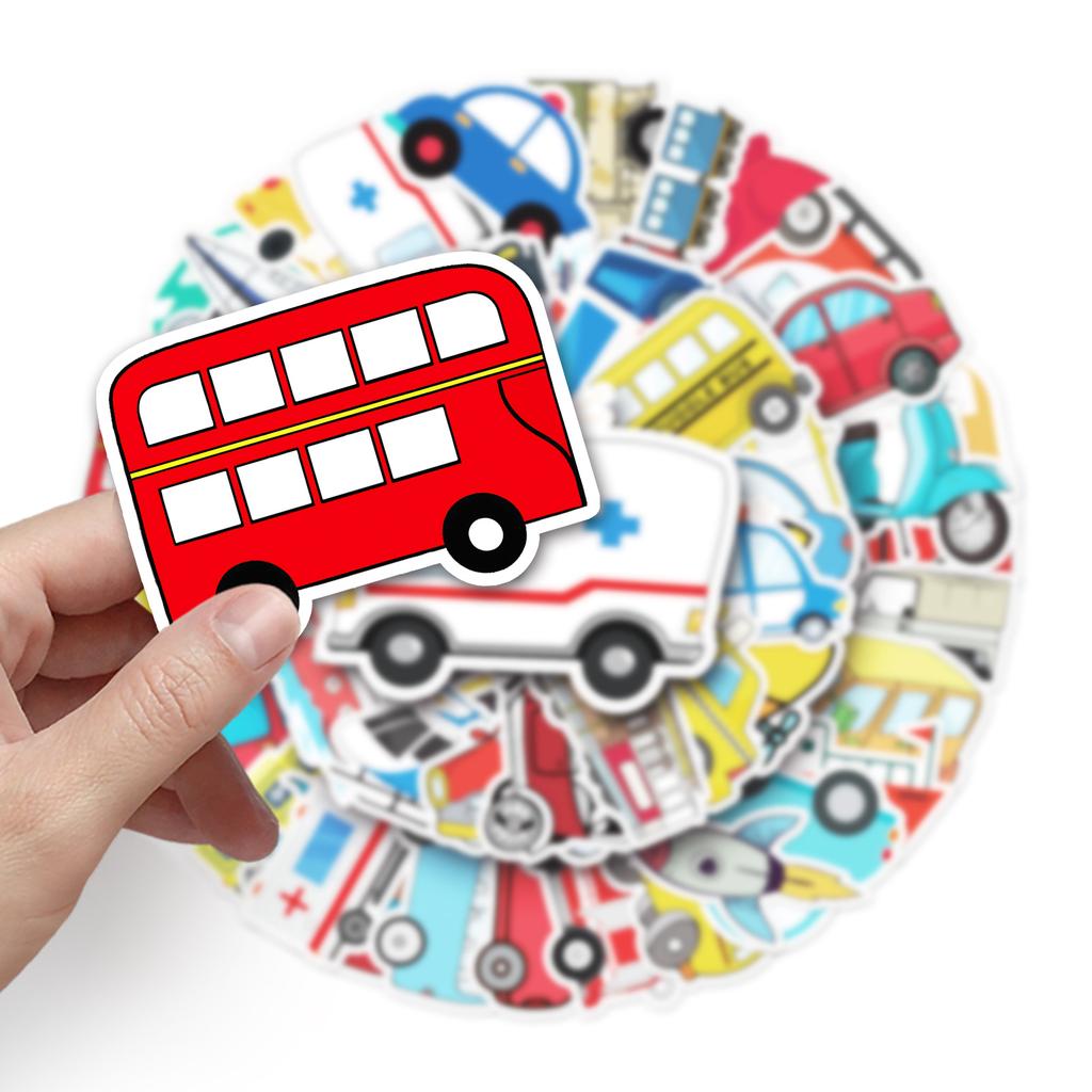 50 Transportation Doodle Cartoon Children's Reward DIY Skateboard Mobile Suitcase Stickers Waterproof