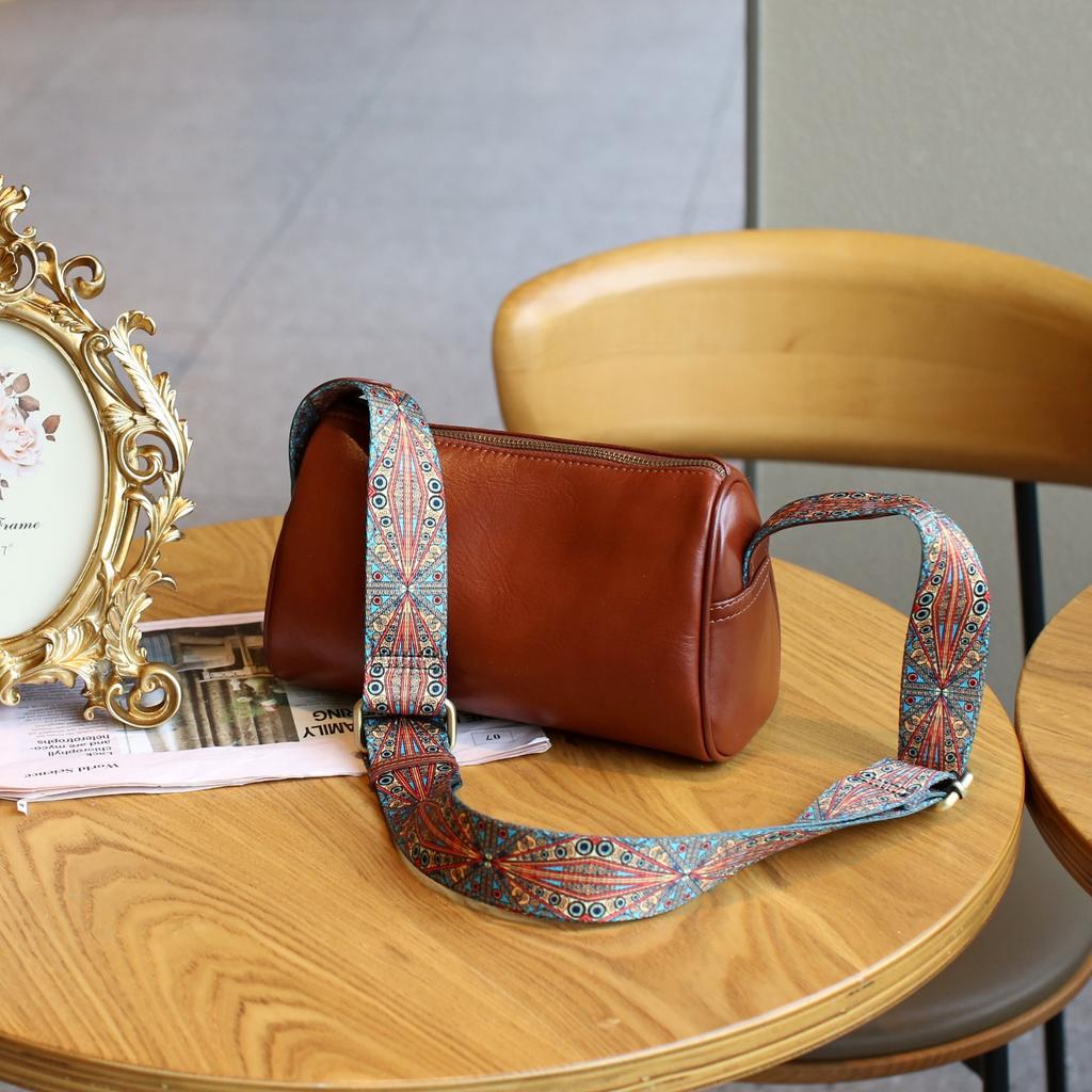 Женская сумка-цилиндр из коровьей кожи через плечо, простая и модная, маленькая сумка-подушка для девочек