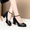 Middle-Aged And Elderly Model Catwalk Shoes High Heels One-Button Comfortable Mother Single Shoes Leather Dress Autumn Elegant