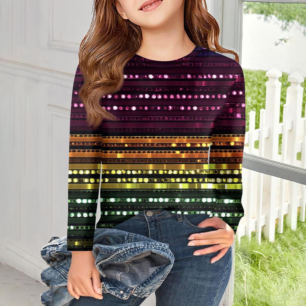 Футболки с длинным рукавом для девочек, детские осенние топы, с круглым вырезом, с принтом, базовые футболки