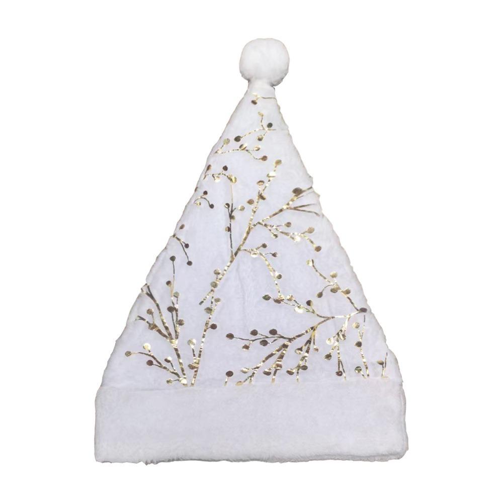 Glitter White Plush Christmas Hat Gold/Silver Foil Snowflakes/Stars Christmas Decorative Cap Adult