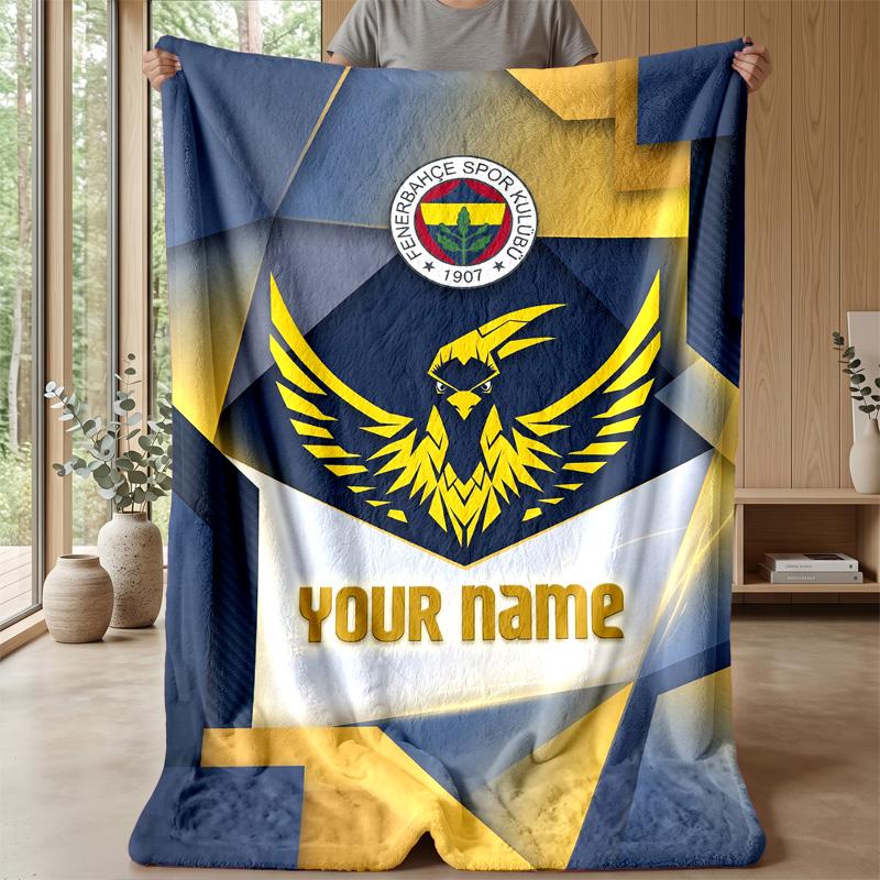 Custom Text Flannel Throw Blanket, Lightweight Cozy Bed Sofa BlanketFenerbahçe FC