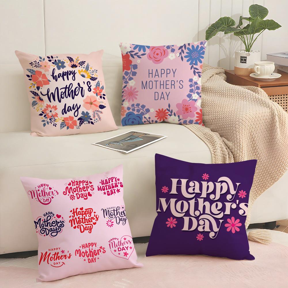 Happy Mother'S Day Cushion Cover Soft Short Plush Pillow Cover Smooth Cozy Texture Aesthetic Cushion Case Home Decor