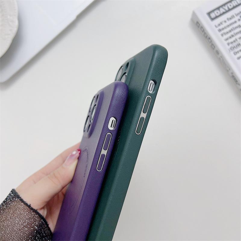 Прецизионная защита камеры с отверстием, беспроводная зарядка для кожаного чехла Magsafe для iPhone 15 14 13 12 Pro Max Plus, магнитный противоударный чехол-бампер