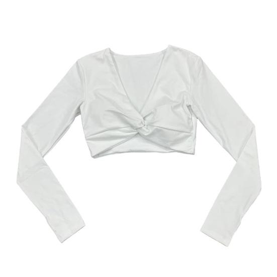 Long Sleeve Workout Tops for Women Twist Front Deep V Neck Cropped Athletic Top