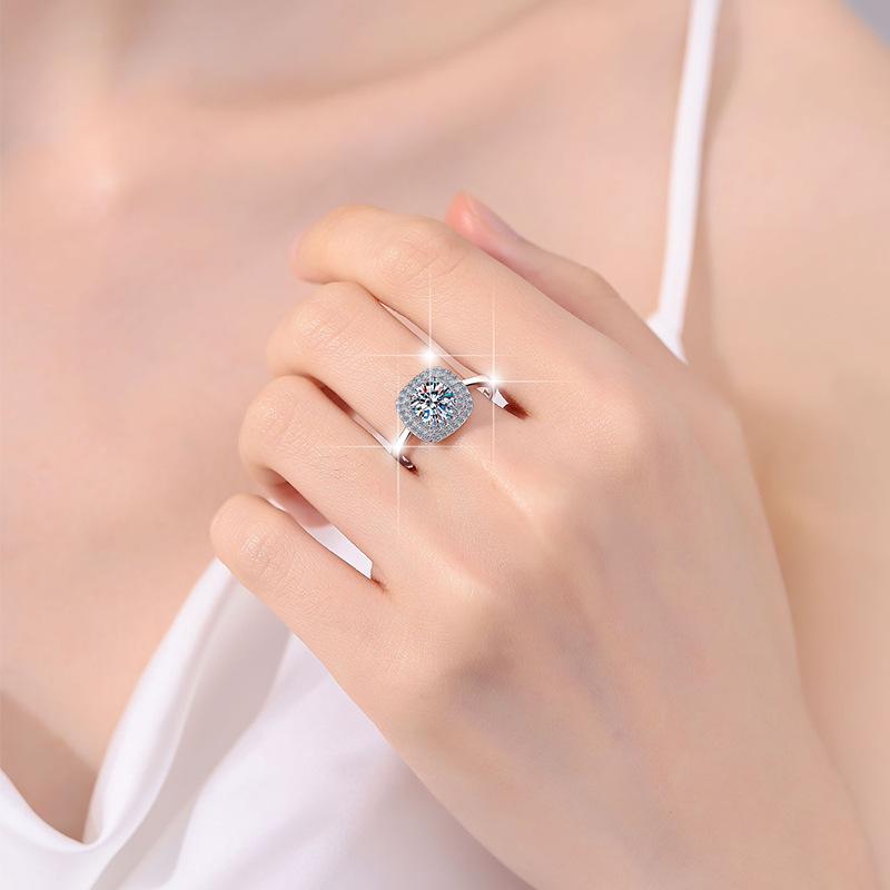 D Color Moissanite Ring 1 Carat Square Geometric Luxury Inlaid Sterling Silver Ring Engagement Ring Wedding Ring Gift for Girlfriend