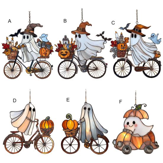 Halloween Ghost Ride Ornament with Lanyard Solar Trap Witch Hat Pumpkin Passenger Hanging Pendant Sun Catcher