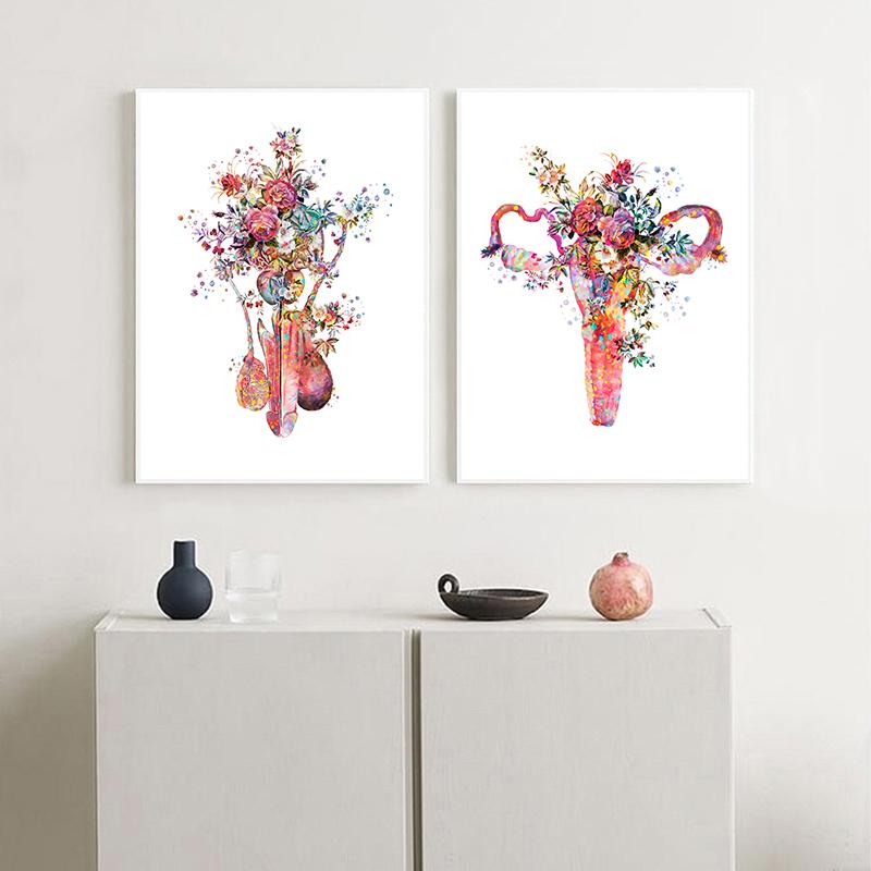 Современный набор картин на холсте с цветочным орнаментом: Искусство для сердца, легких, почек и мозга для медицинского декора