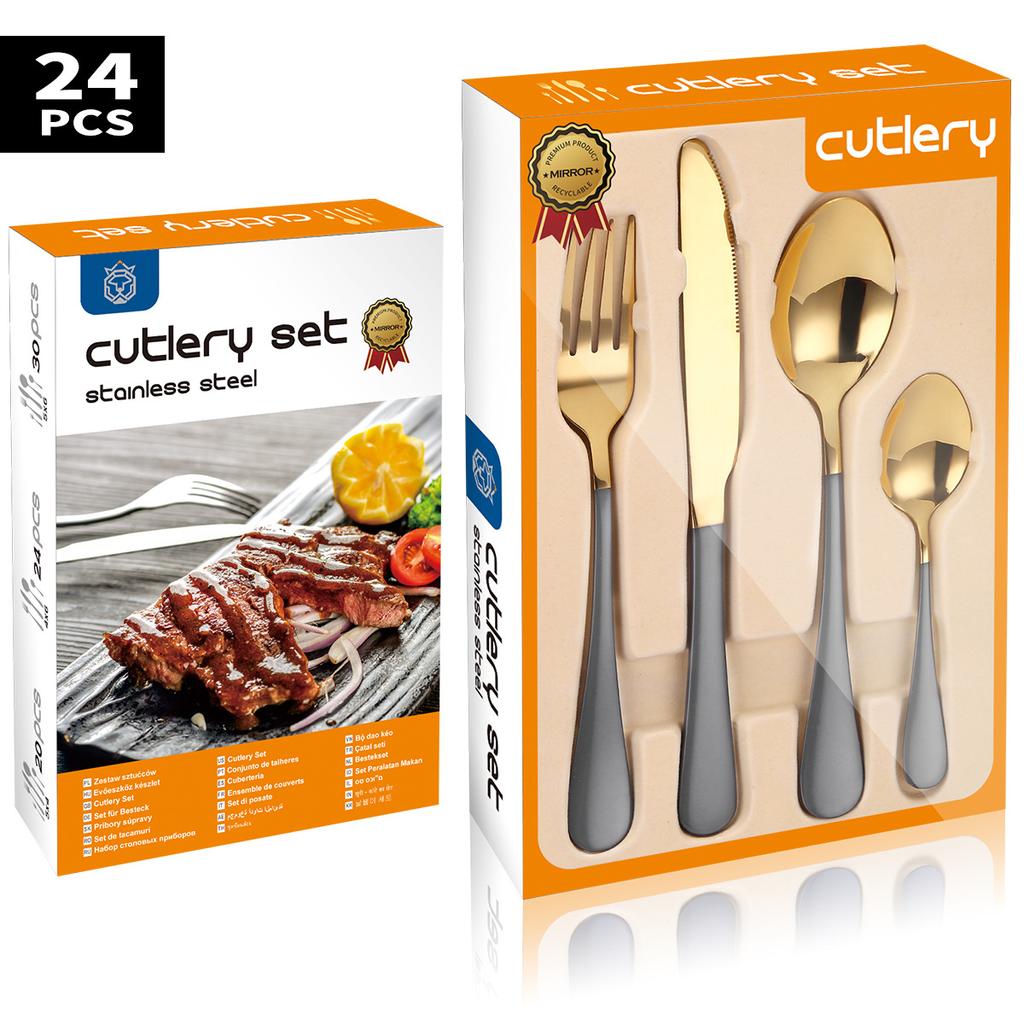 Popular Stainless Steel Cutlery Set 24 Pieces Gift Box Household Knives Forks  Spoons Kitchen Household