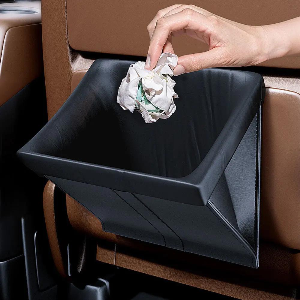 Magnetic Hanging Car Garbage Bag PU Leather Waterproof Trash Can Accessories Back Seat Storage Pocket Leak-proof
