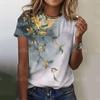 Fashion Flower T-shirt For Women O Neck Harajuku Clothing Summer Casual Short Sleeve Tees Oversized Street Pullover Daily Tops