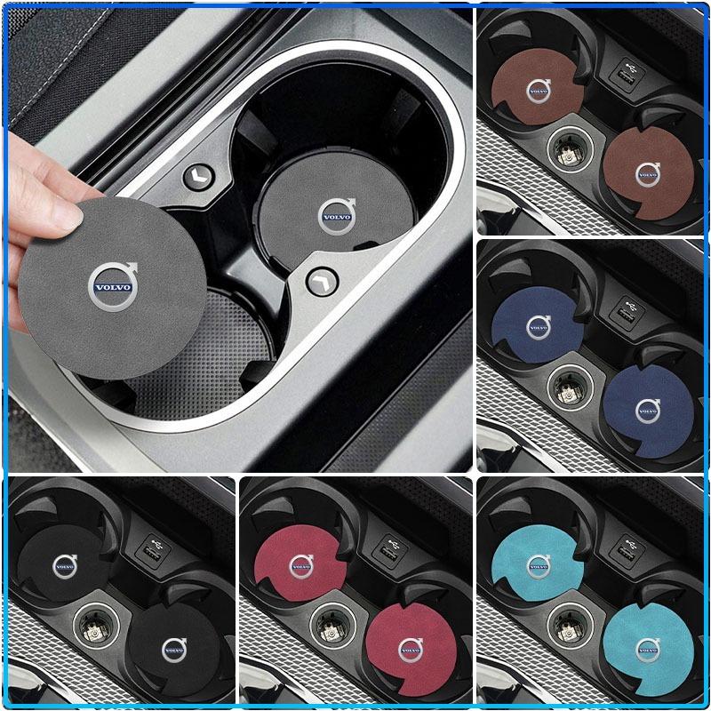 Car leather Water Coaster Non-Slip Mat Car Bottle Holder Insert Pad For Volvo XC60 XC90 S60 S80 S40 V40 V60 V70 V50 XC70
