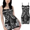 Y2k Skeleton Prints Bodycon Dress Halloween Clothes Gothic Summer Sleeveless Spaghetti Straps Mini Dresses Party Club Streetwear