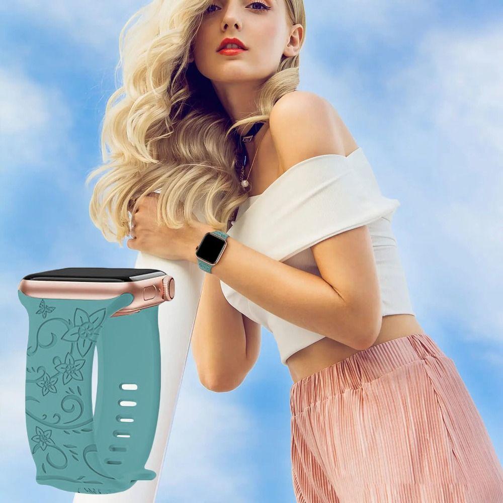 38/40/41 мм силиконовый браслет для Correa Iwatch Series цветочный гравированный браслет элегантный ремешок