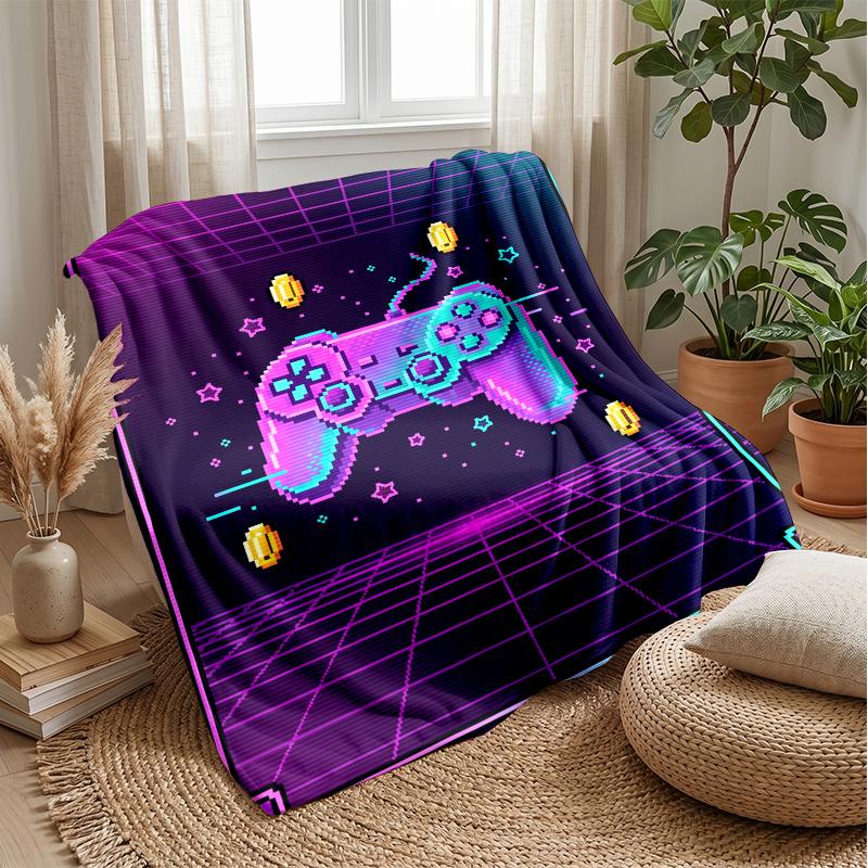 Neon Painted Game Controller Theme blanket Lightweight Warm Flannel Blanket Decorative Throw Blanket for Home Decoration