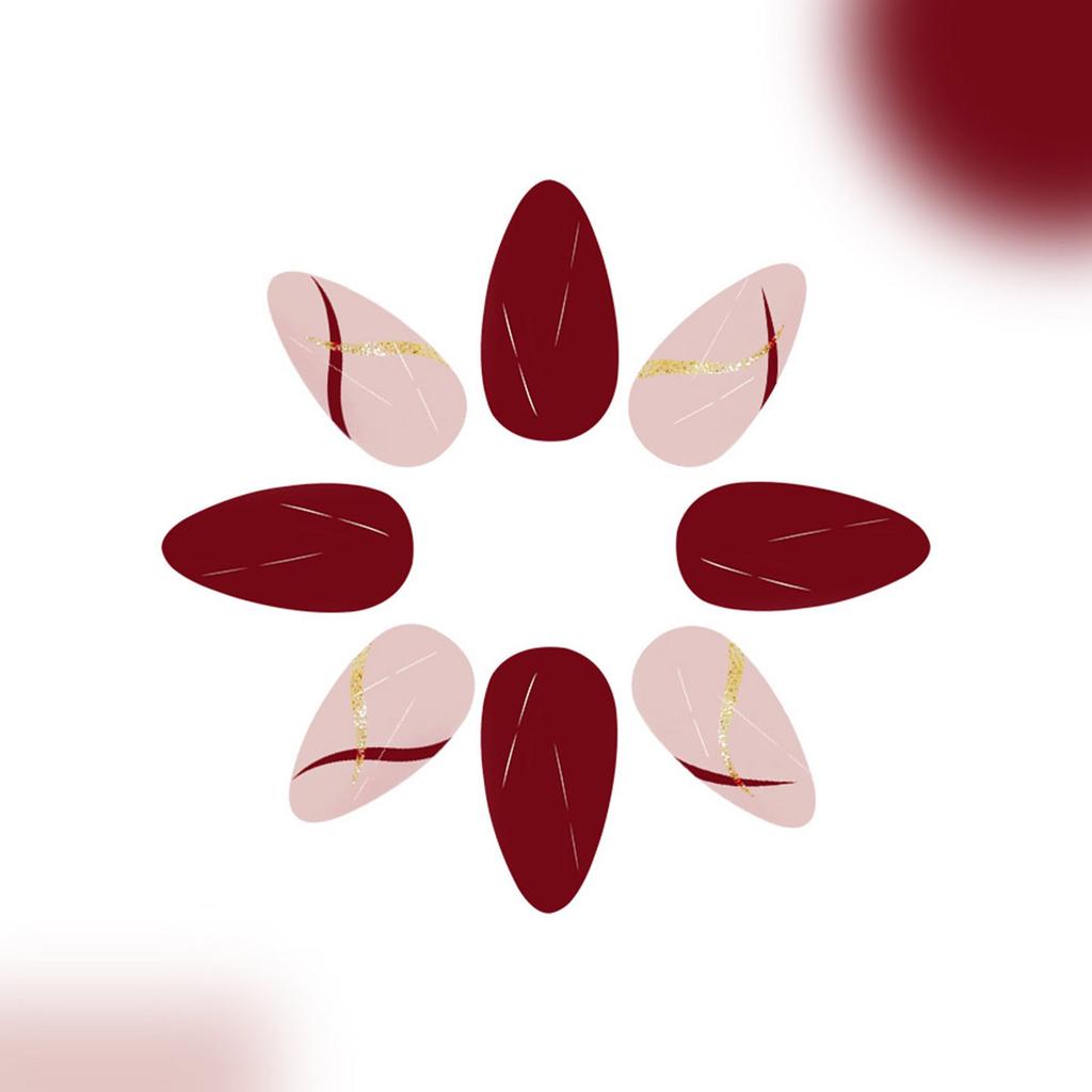 Короткие миндальные накладные ногти с глянцевым покрытием для новогоднего французского акрилового маникюра для женщин и девочек 24 шт.