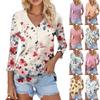 Women's Casual Fashion Sexy Comfortable V-Neck Button Floral Three-quarter Sleeve Top