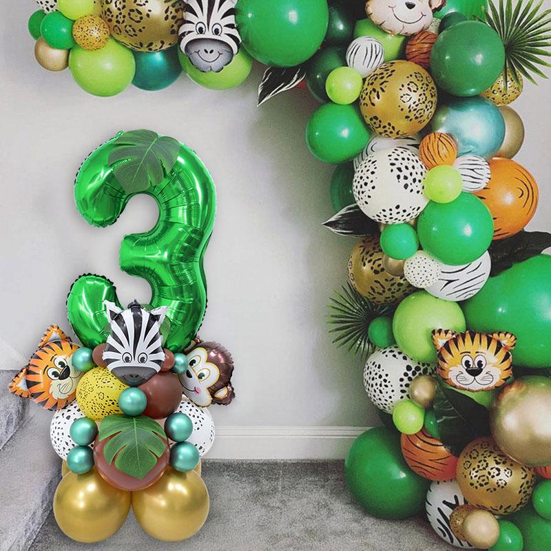 35pcs/set Jungle Safari Party Animal Digital Balloons Kids 1 2 3 4 5 6 7 8 Years Birthday Party Decoration Forest Party Supplies