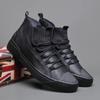 Men Leather Casual Shoes New Spring Autumn Men High Tops Black Leisure Flat Skateboard Shoes Fashion Loafers