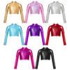 Kids Girls Sparkle Sequins Ballet Jazz Modern Hip Hop Dance Crop Top Turtleneck Long Sleeve Dancewear