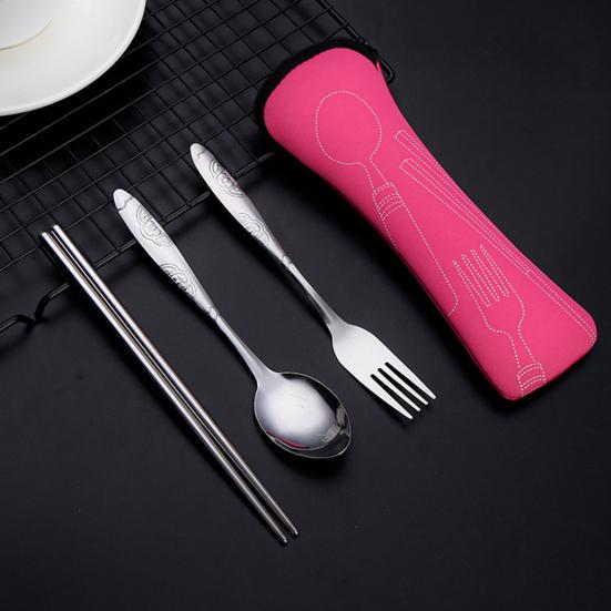 Набор столовых приборов с сумкой на молнии, набор дорожной посуды из нержавеющей стали, вилка, ложка, палочки для еды, прочный чехол для хранения для домашнего ресторана, на открытом воздухе