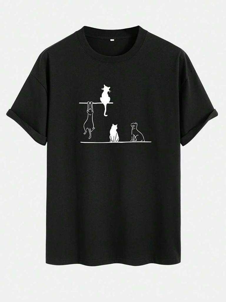 Unisex'S Cats Graphic Print T-Shirt, Casual Short Sleeve Crew Neck Tee