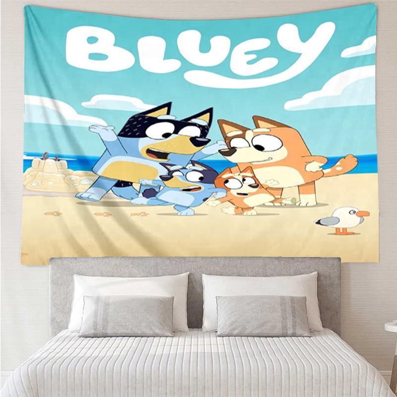 Bluey Print Tapestry, Backdrop, Easy Setup, Ideal for Bedroom, Office & Living Room, with Aesthetic Wall Hanging Decor.