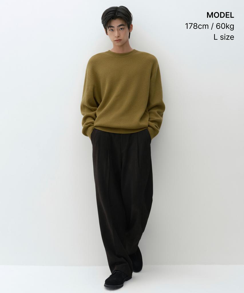 MUSINSA STANDARD [Victoria Wool] Minimal Ribbed Crew Neck Knit [Amber]
