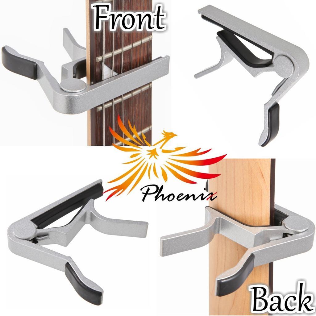 Phoenix Guitar Capo with Drawstring Pick and Warranty items SILVER One-Touch [Type R] Bag, Picks, Case, Manufacturer's (4 included) - (Solid State)