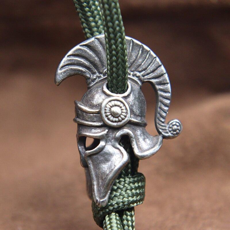 Outdoors EDC Tool Brass Spartan Roman Warrior Helmet Knife Beads Lanyard Pendant DIY Paracord Bead Woven Rope Bracelet Accessory