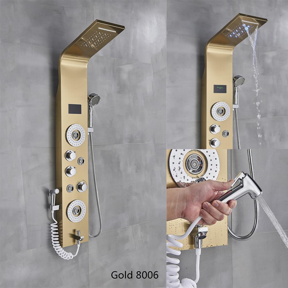 ALENARTWATER Панель для душевой кабины с LED-подсветкой, каскадный душ, верхний душ, дисплей температуры, смеситель, массаж спины с душевой лейкой