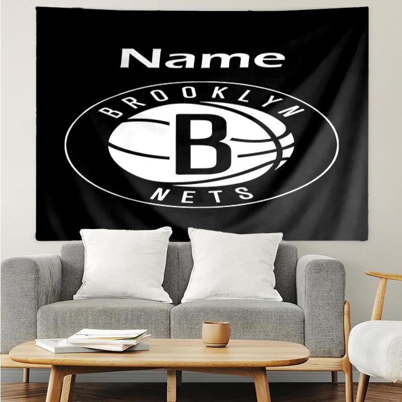 Custom Name Brooklyn Nets Print Tapestry, Backdrop, Easy Setup, Ideal for Bedroom, Office & Living Room, with Aesthetic Wall Hanging Decor.