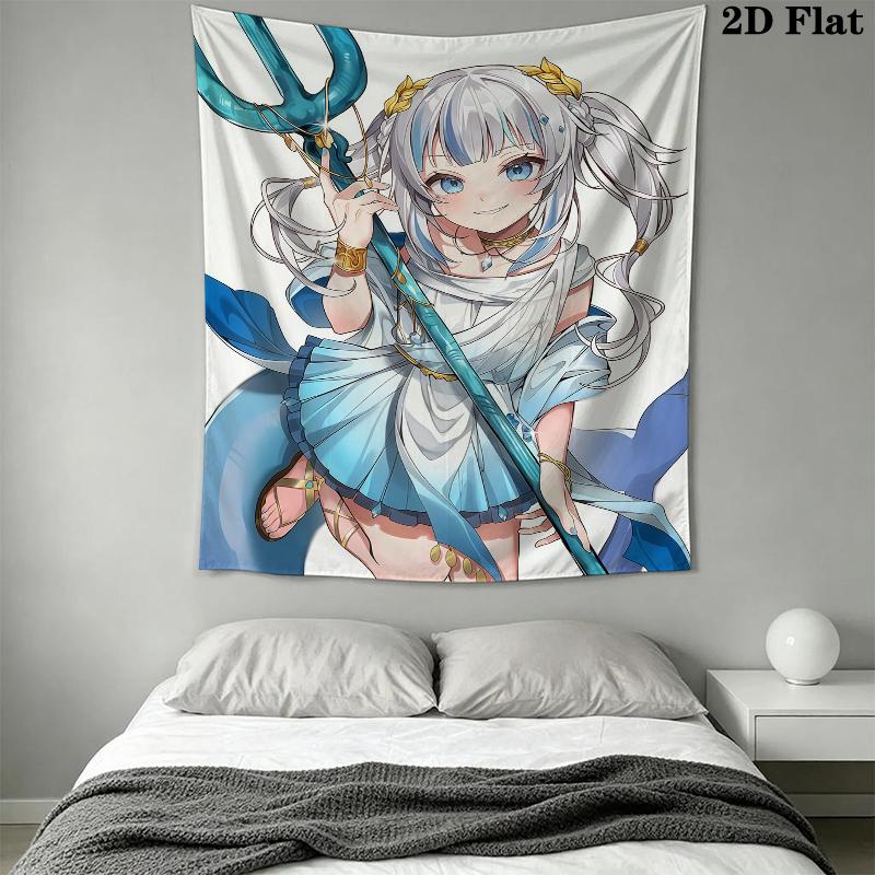 Gawr Gura Wall Tapestry Aesthetic Wall Hanging Printed Fabric Blanket Decorative Tapestries for Bedroom Living Room Home Decor