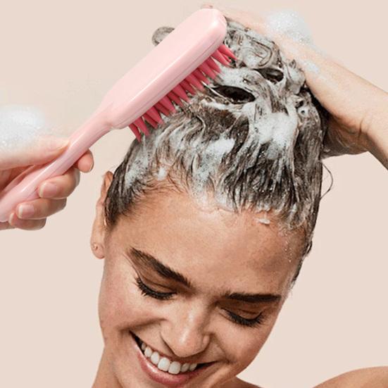 Массажер для кожи головы с ручкой, глубокая очистка, щетка для шампуня для волос, мягкая силиконовая щетина, уменьшает перхоть, способствует росту волос, нежный скруббер для насадки для душа