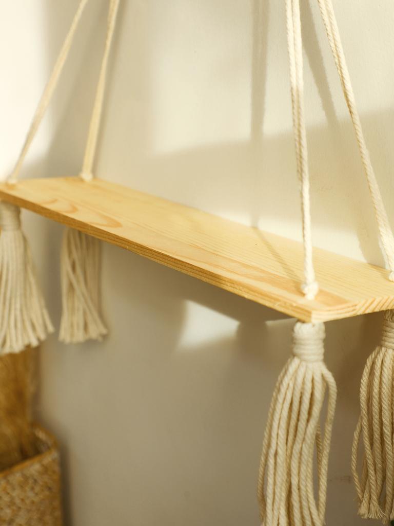 Деревянная настенная полка, макраме, плавающая настенная полка, подвесные полки, угловой держатель для растений, выставочный стенд, декор комнаты, украшение дома в стиле бохо