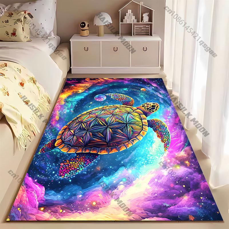 Cosmic colorful turtle swimming universe carpet Yoga living room room decor children's crawling mat doormat area rug games