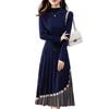 Pleated Glen Plaid Knit Midi Fit Boat J-Scott Women's Dress, Length, & Flare, Neck, Navy, JS161-NV-M
