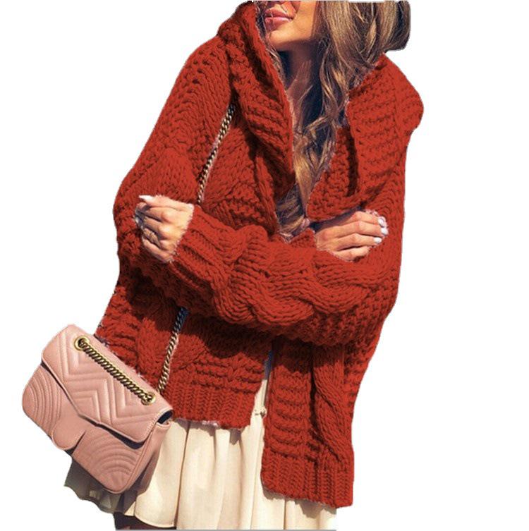 2026 Autumn/Winter European Style Women's Chunky Cable Knit Cardigan Sweater - Solid Color